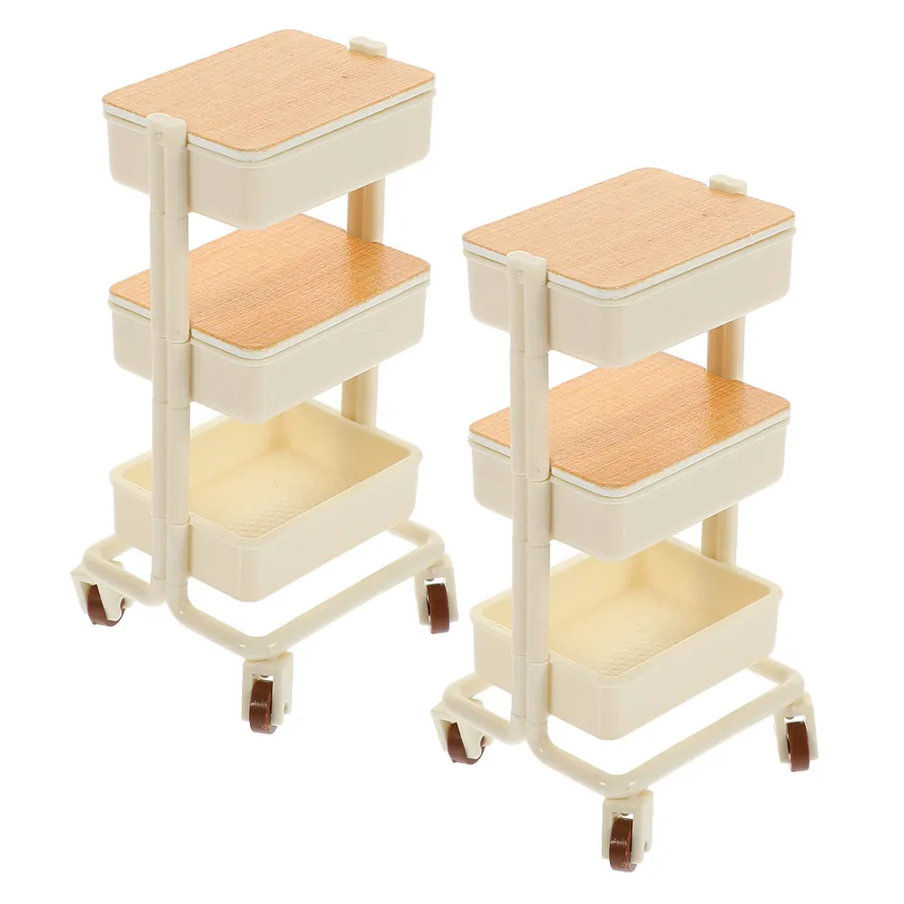 

2Pcs Miniature Dollhouse Cart with Wheels 3 Tier Rolling Storage Shelf Flexible Mobility Dining Cart for Dollhouse Kitchen