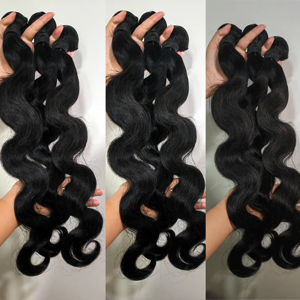 

Малайзийские пучки волос Объемная волна 100% плетение человеческих волос Необработанные пучки 28, 30, 32 дюйма Наращивание волос Remy Натуральный черный 1/3/4 шт.