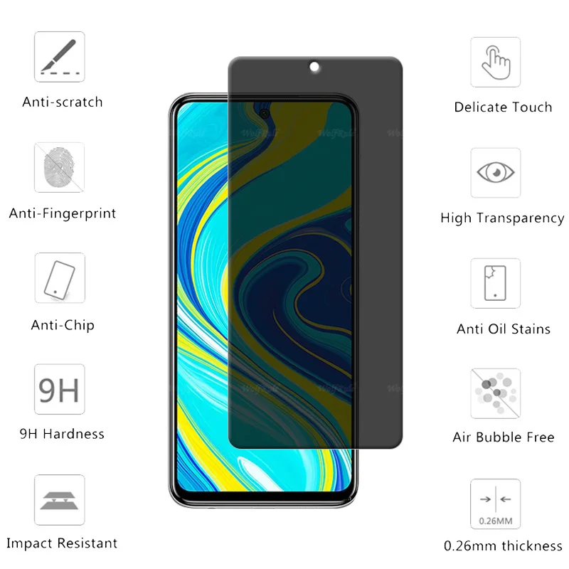 4Pcs For Redmi Note 9 Pro Glass Xiaomi Redmi Note 9 Pro Tempered Glass 9H HD Privacy Anti-Spy Screen Protector Redmi Note 9 Pro