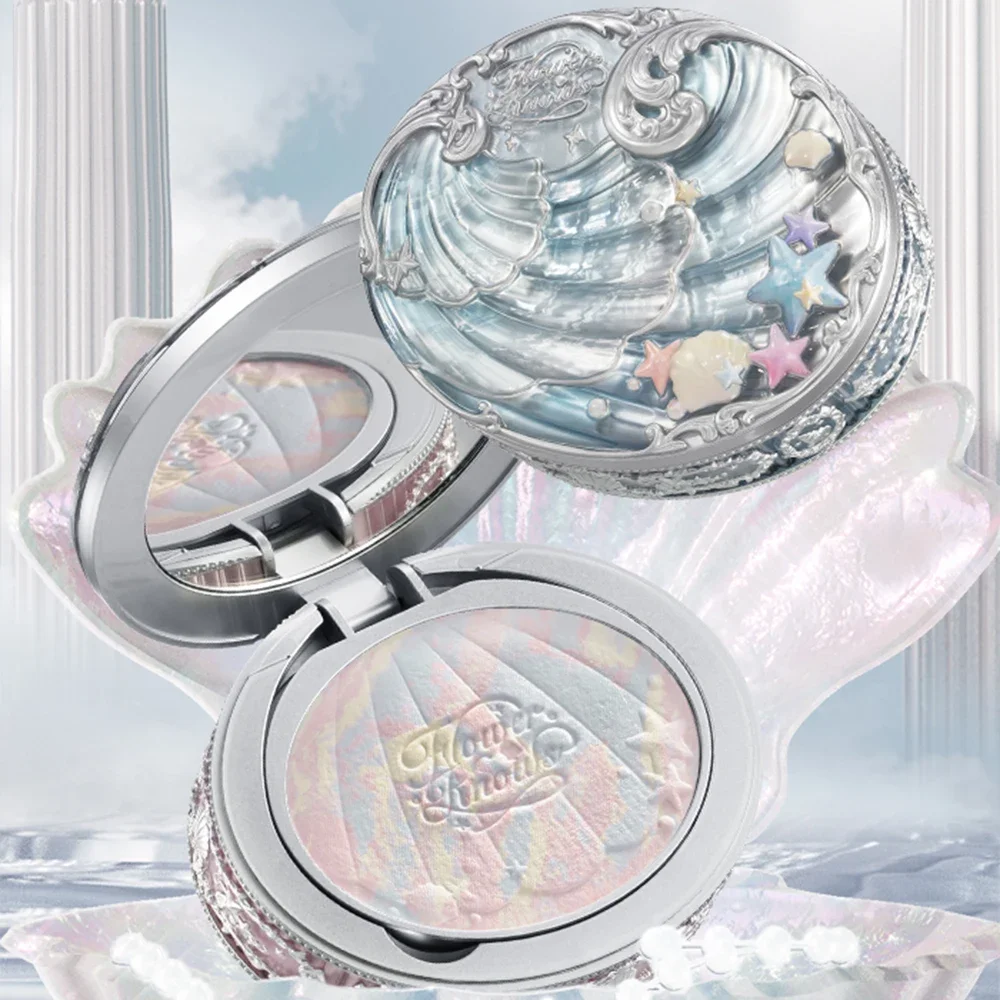 Flor sabe jóia de concha pó cozido configuração pó de longa duração acabamento fosco controle de óleo leve desfoque maquiagem facial