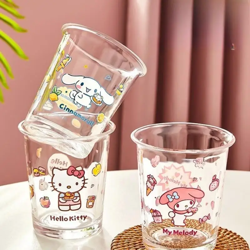 Sanrios Hellokittys 400Ml Glass Cup Cinnamoroll Melody Cartoon Home Couple Direct Drinking Cup Anime Milk Cup Cute Beverage Cup