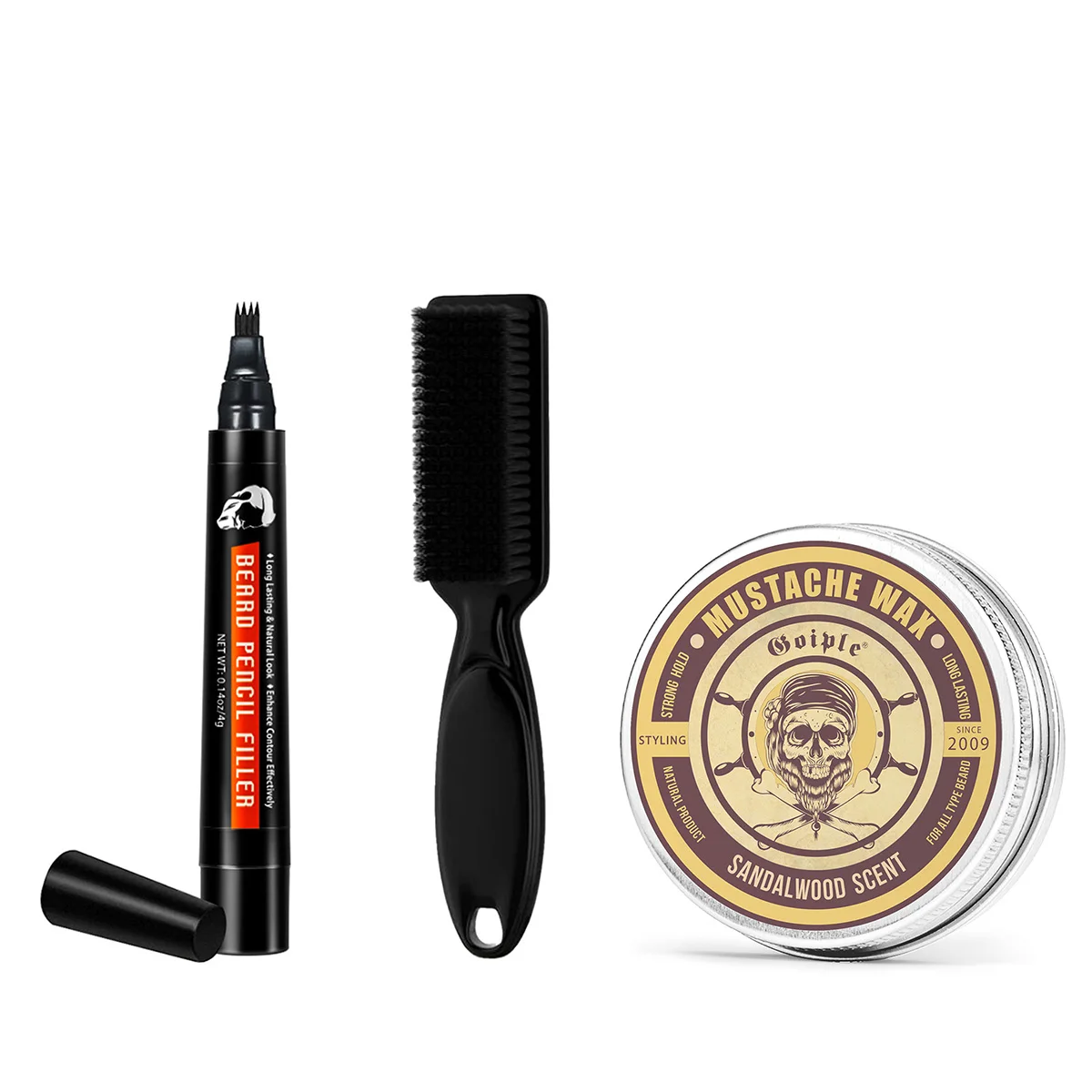 GOIPLE Single-head Beard Pen Brush and Balm 3pcs/Set Facial Hair Moisturizing Hair Care Products Moustache Butter Smooth Styling