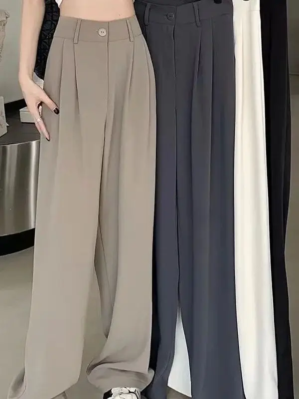 

Женские брюки с высокой талией, широкими прямыми штанинами, повседневные, цветные, из полиэстера, на молнии, удобные, комфортного кроя