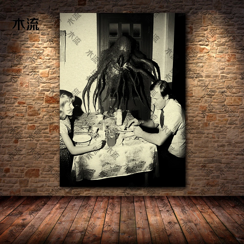 Dinner With Monsters,Gothic Photography Wall Art, Canvas Painting,Creepy Horror Photo, Vintage Art Poster Print, Home Decoration