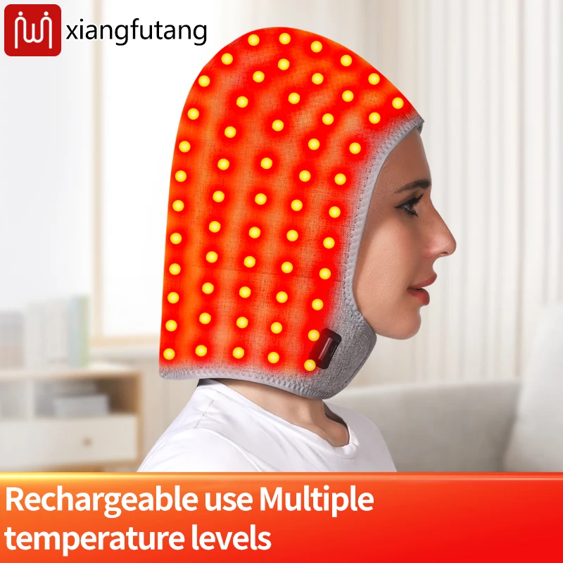 Red Light Heated Hood Hat 3-Gear Heat & Timer Heateing Head Neck Wrap Cold Weather Warm Hat for Headache and Tension Relieve