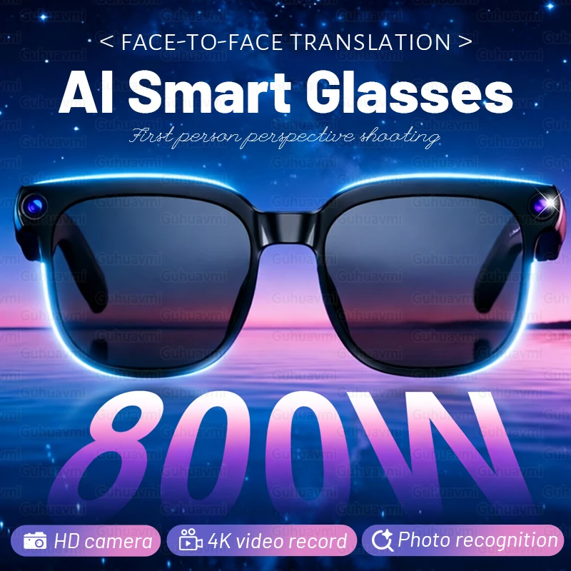 

Умные очки с ИИ, HD-камера 800W, видеорекордер 4K, поддержка 100+ языков, 100+ переводчиков, звонки по Bluetooth, новые солнцезащитные очки 2026 года для мужчин и женщин