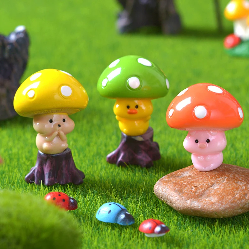 Jamur Resin kecil Mini jamur miniatur patung terarium dekorasi rumah boneka