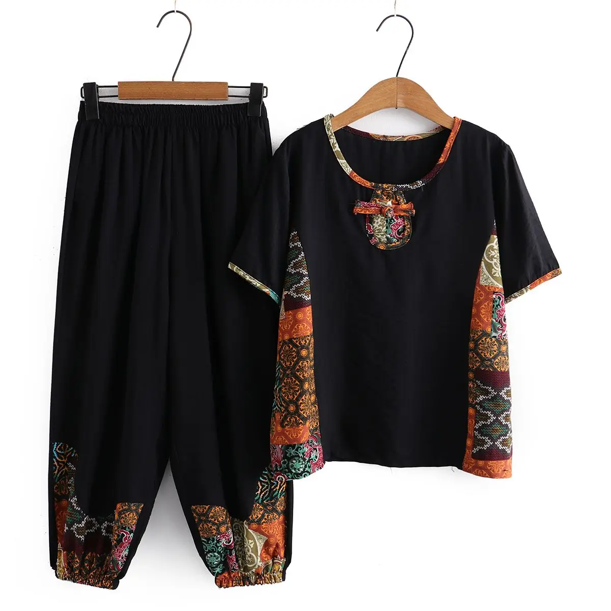 

Breathable Linen Summer Set for Women Short Sleeve Top & Pants Outfit Comfortable Cotton Blend Lounge Wear for Mother Grandma