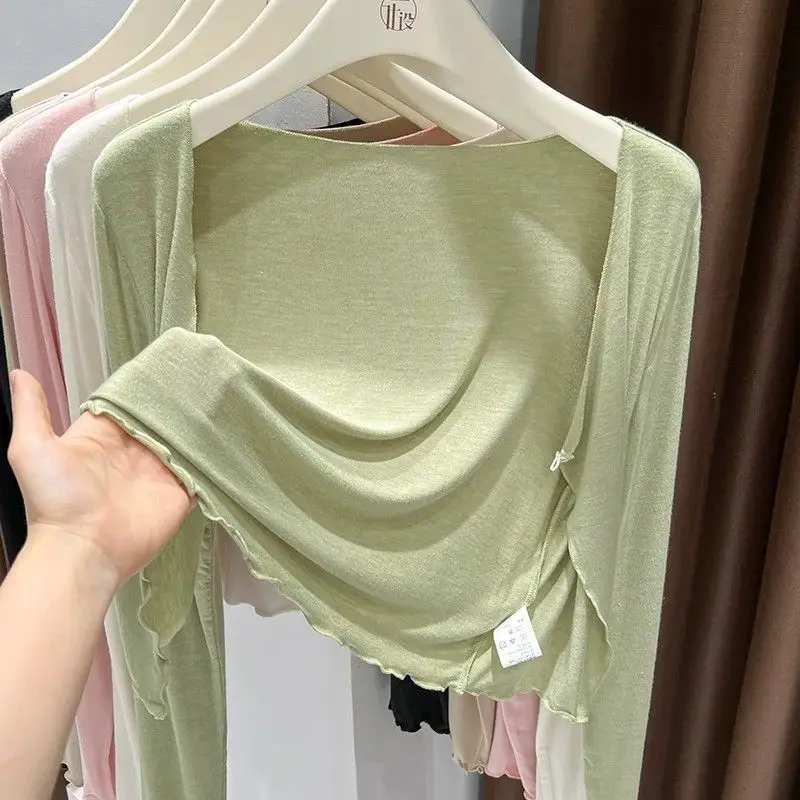 Women's Short Sleeveless Cardigan Sun Protection Outerwear Thin Pure Color Summer Top with Strap Dresses V-Neck Dry Fast