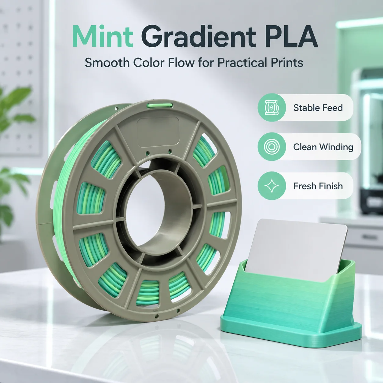 Gradient PLA 3D Printer Filament 1.75mm, 300g Compact Spool Green Gradient, Dimensional Accuracy +/- 0.03mm, Smooth Feeding for FDM Printers
