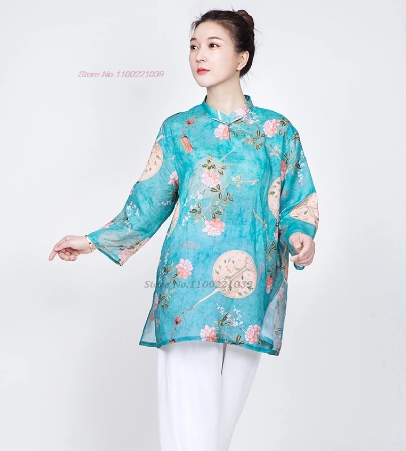 2025 chinese kung fu tai chi martial arts clothes traditional taijiquan practice flower print cotton linen suit outdoor sports