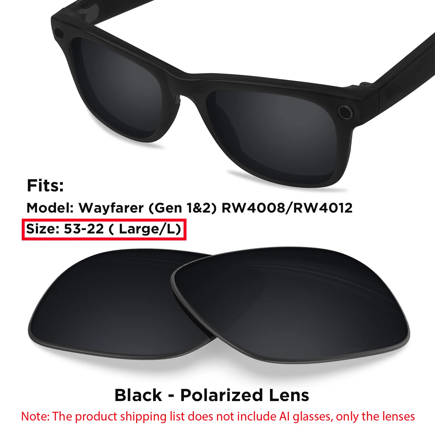 Photochrome und polarisierte Ersatzgläser für Ray-Ban Meta Wayfarer RW4006 / RW4008 / RW4012 Gen1/2 AI Smart Glasses Lens