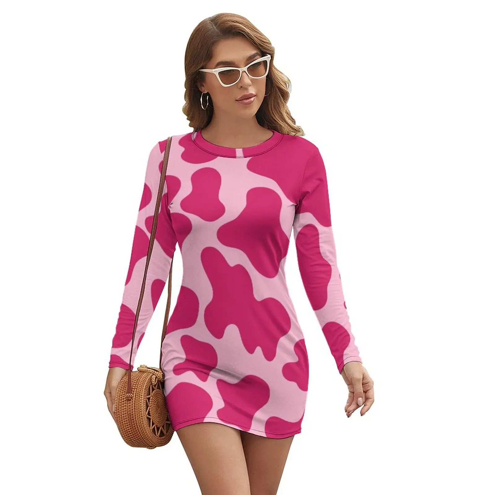 

pink cow pattern Long-sleeved Dress summer dresses women 2024 luxury evening dress woman for wedding birthday dresses for women