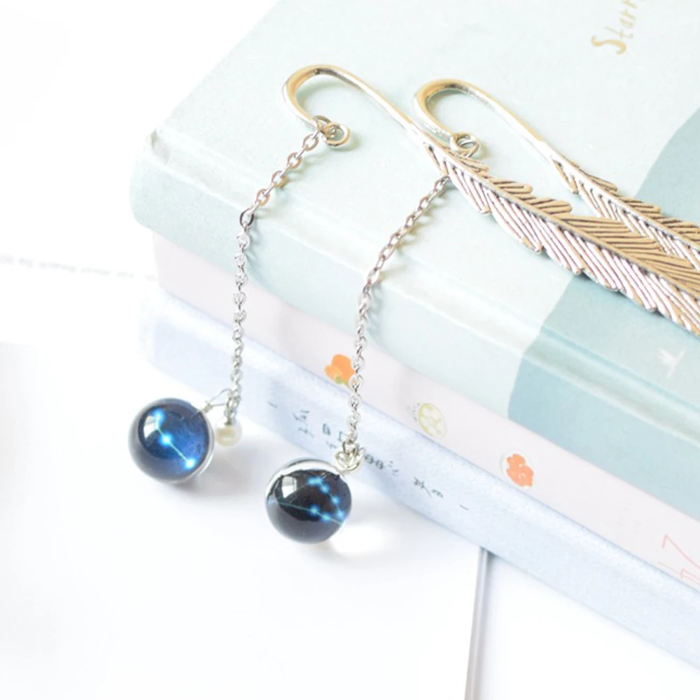 Supply Luminous Feather Bookmark Metal Book mark Creative Bookmark Noctilucent Bookmark 12 Constellation Bookmark Pendant