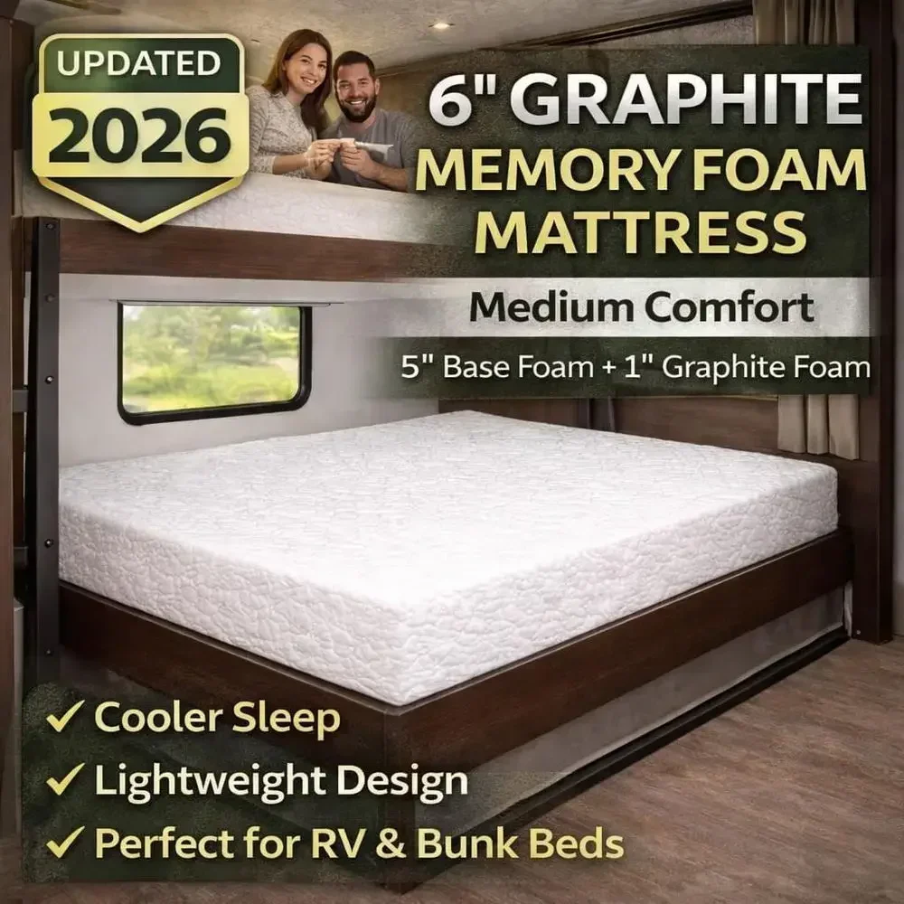 6 Inch Graphite Gel Memory Foam Mattress Medium Firm Comfort with Premium 8-Way Stretch Cover or Luxurious Comfort (Queen)