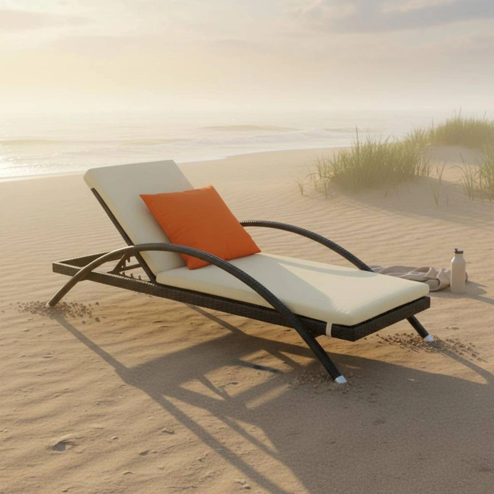 Wicker Chaise Lounge Waterproof Reclining Pool Lounger Wicker Recliner Weather Resistant Sunbathing Lounger Cushioned Seat