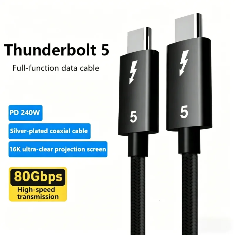 USB C To USBC Thunderbolt 5 Full-function Data Cable PD 240w Fast Charging 16K 60Hz Video Output Functional 80Gbps Transmission