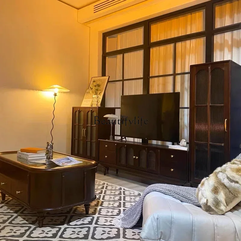 

ld14ld14 Vintage American Style Solid Wood Coffee Table TV Cabinet Home Floor Cabinet Living Room Simple Natural Wood