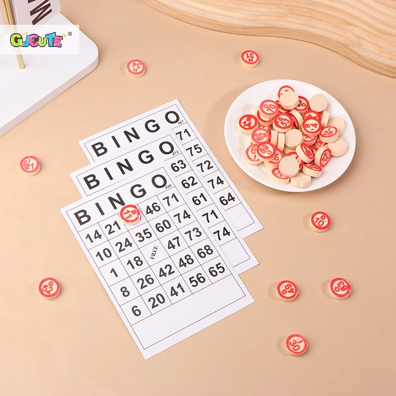 40Pcs Bingo Cards Easy Read 75 Numbers Chips Card Game Board Game Activity Intelligence Educational Bingo Toys For Kids