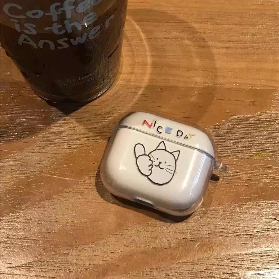 Étui en TPU transparent pour écouteurs sans fil Apple AirPods 4 Airpods Pro 3 2 1, motif chat porte-bonheur coréen mignon, coque de protection en silicone
