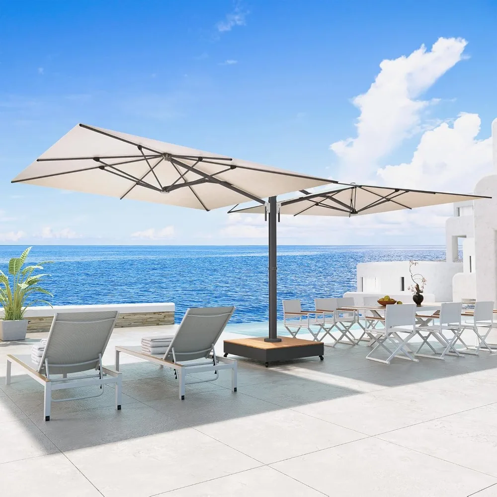 

10x10 FT Large Patio Umbrella, with Base, Double-Sided Outdoor Cantilever Aluminum Umbrella, Offset Umbrella