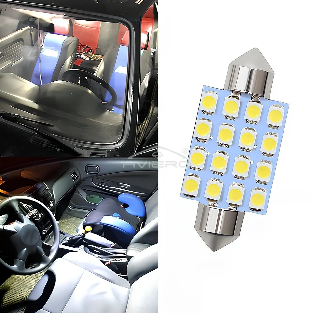 1pcs Car White 36mm 41mm C5W C10W 3528 16SMD License Plate Light 12V Signal Trunk Lamp Festoon Dome Reading Wedge Bulb Auto Roof