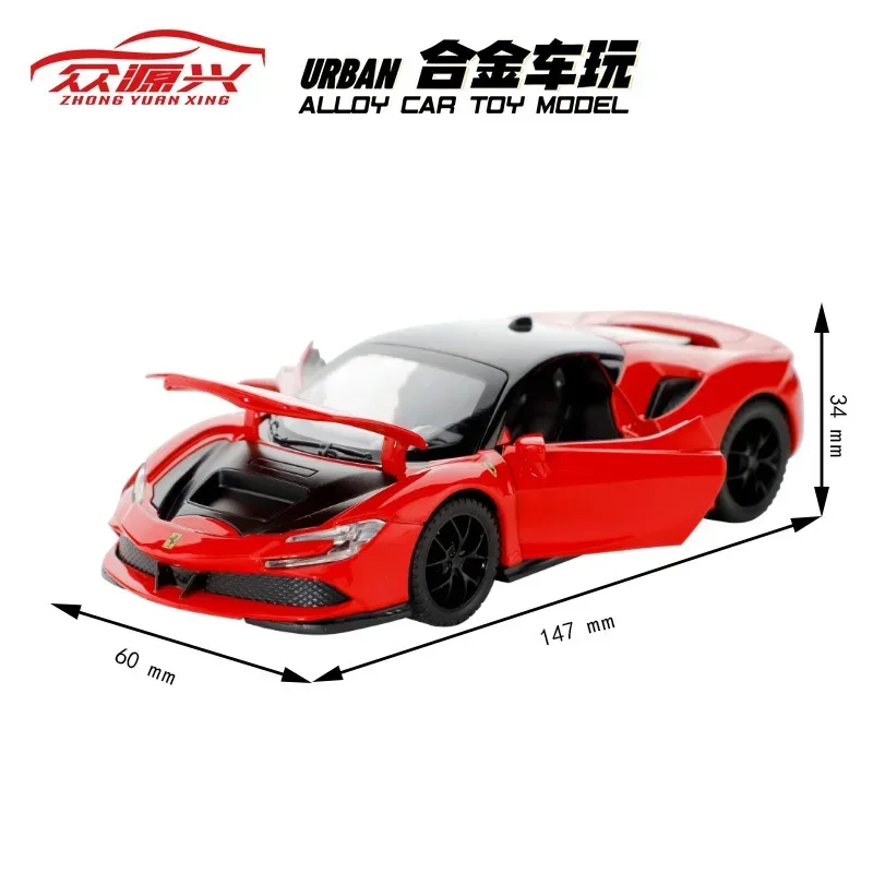 1:32  SF90 sports car High Simulation Diecast Metal Alloy Model Car Sound Light Pull Back Collection Toy Gifts