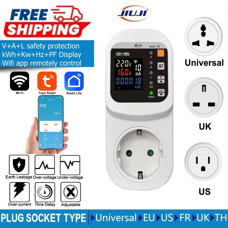 Imagem -02 - Automático Frigorífico Proteção Socket Tensão Ajustável Protetor de Vazamento Atual Plug Socket Controle Wifi Jjsva16lw