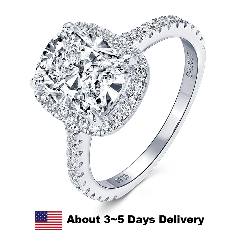 

4CT Solitaire Halo Moissanite Engagement Ring for Women 925 Sterling Silver Sparkling D Color Diamond Wedding Anniversary Ring