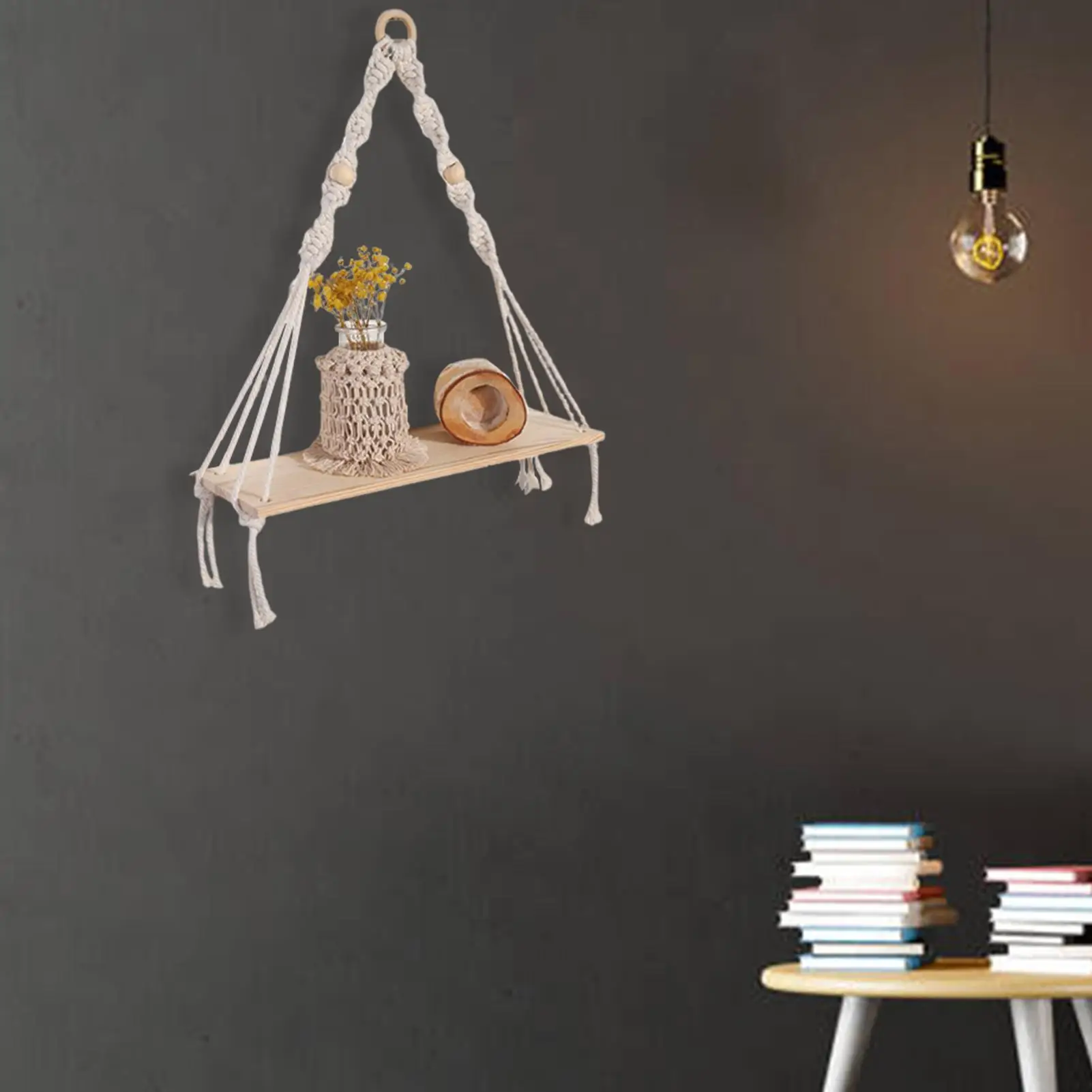 Bohemian Style Decor Wooden White Shelves With String Nordics Display Shelves Wall Mounted Tapestry Shelf Storage Organizer