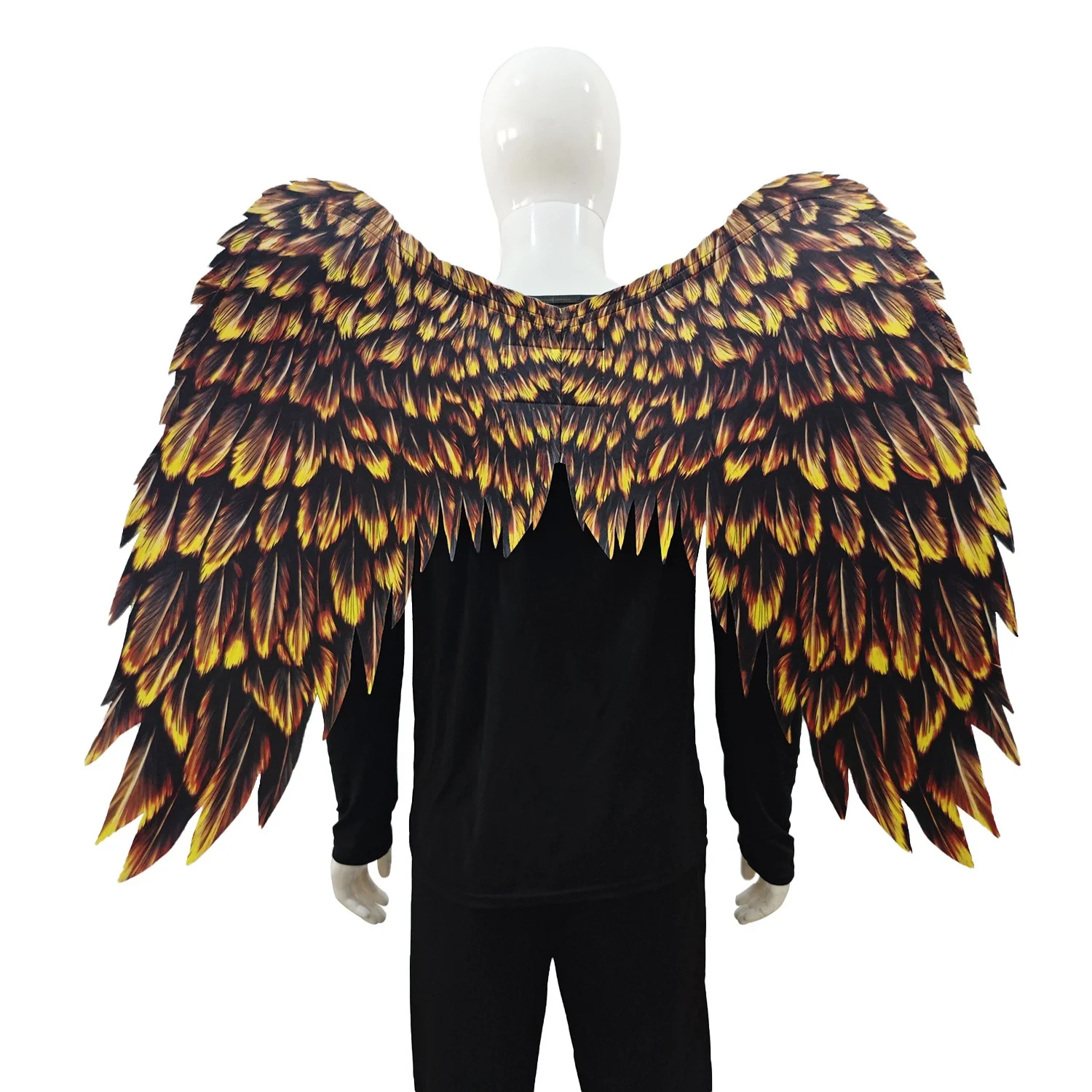 Alas de arcángel de demonio en negro y dorado, estampado no tejido plegable, accesorios de Cosplay para Carnaval y Halloween, 97x75cm