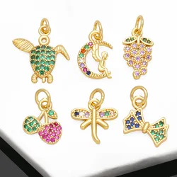 OCESRIO Rainbow Crystal Little Grape Charms for Bracelet Earring Copper Gold Plated Dragonfly Jewelry Making Supplies chma237