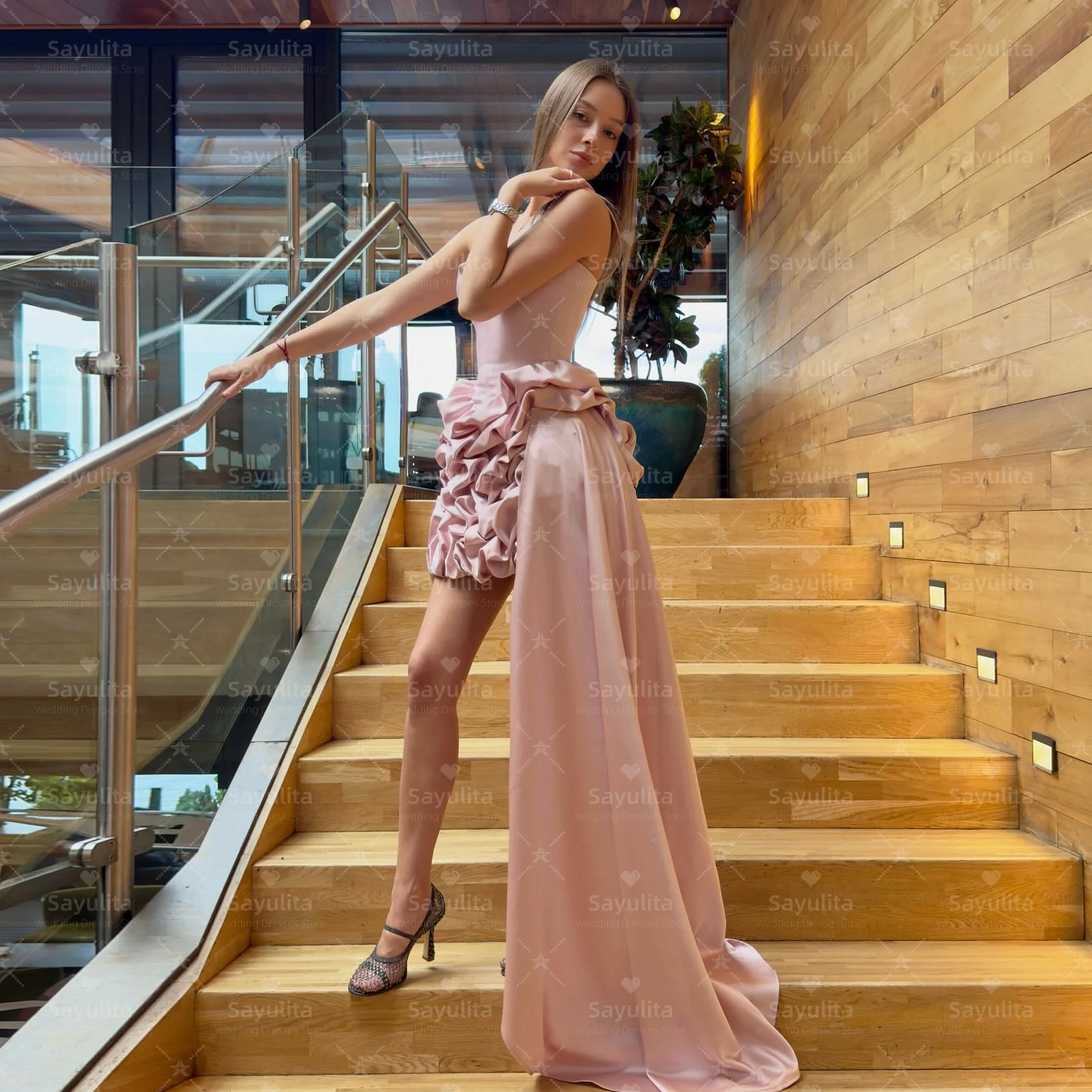 Sayulita Cascading Ruffles Mini Prom Dresses Spaghetti Straps Graduation Party Homecoming Dress with Long Flutters Customized