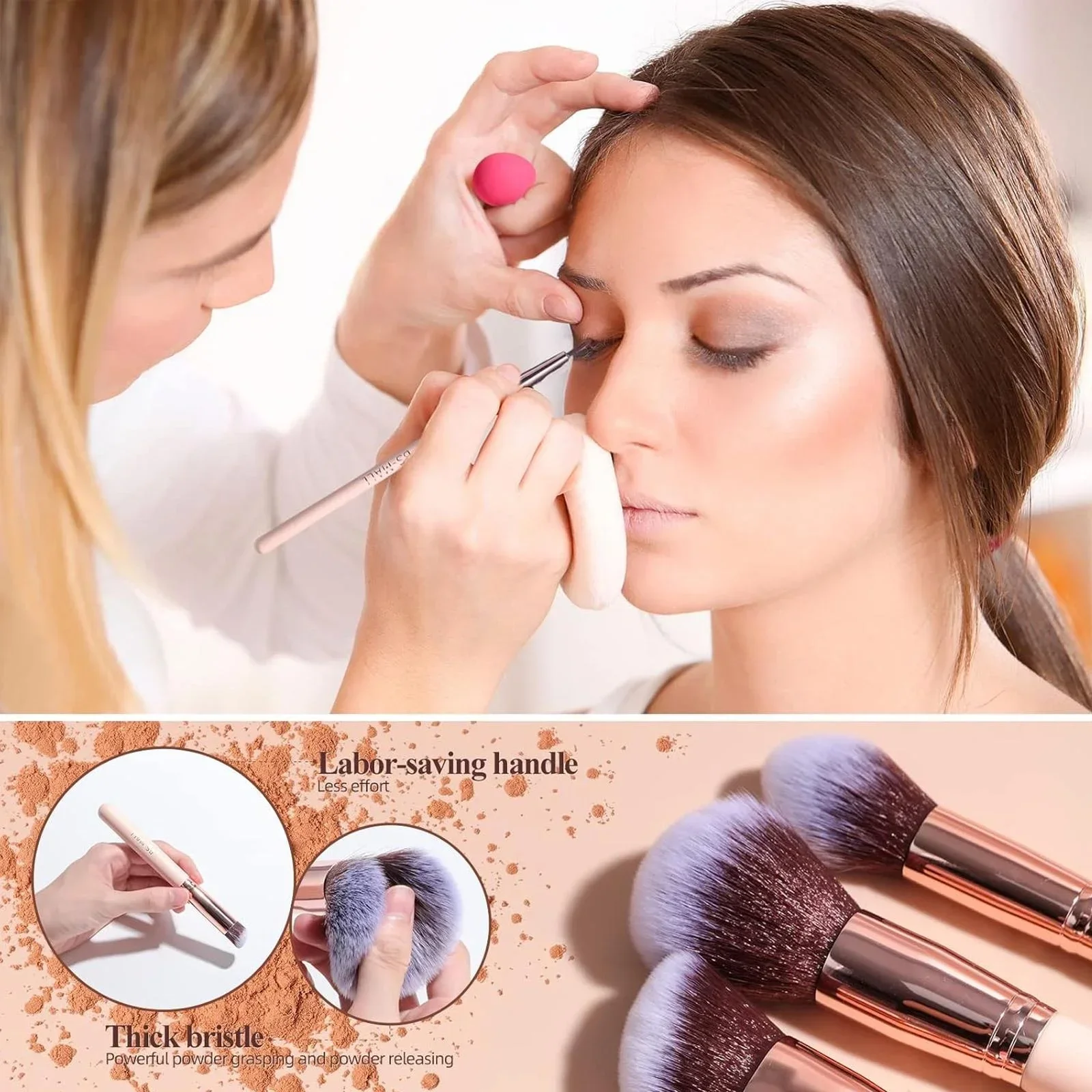 18PCS Makeup Brush Set with Sponge Egg Swivel Organizer Professional Eyeshadow Foundation Blush Tools for Beauty Makeup