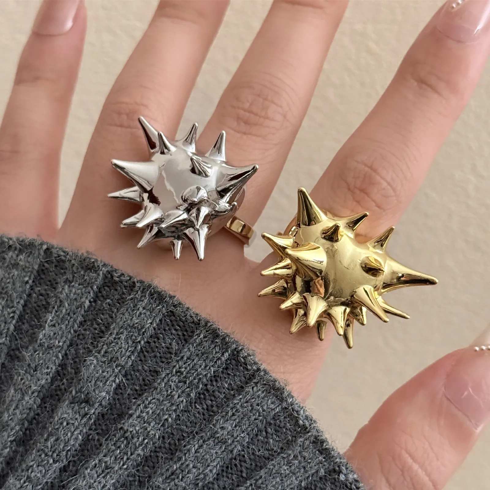 Metal Geometric Sea Urchin Rings For Women Men European And American Style Personality Punk Hip-Hop Trend Jewelry Gifts
