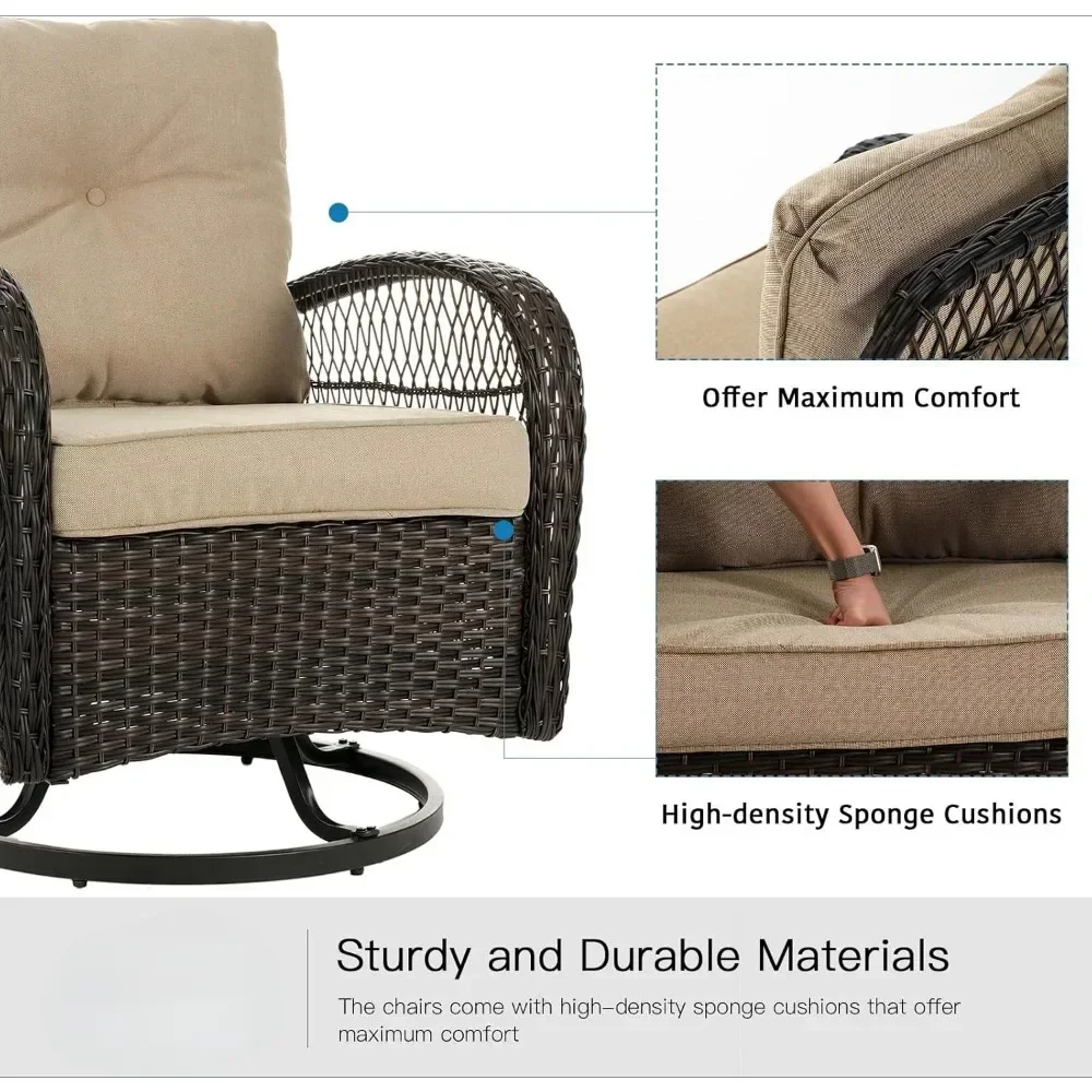 3 Pieces Patio Furniture Set Outdoor Swivel Glider Rocker Wicker Patio Bistro Set with Rocking Chair Thickened Cushion and Table