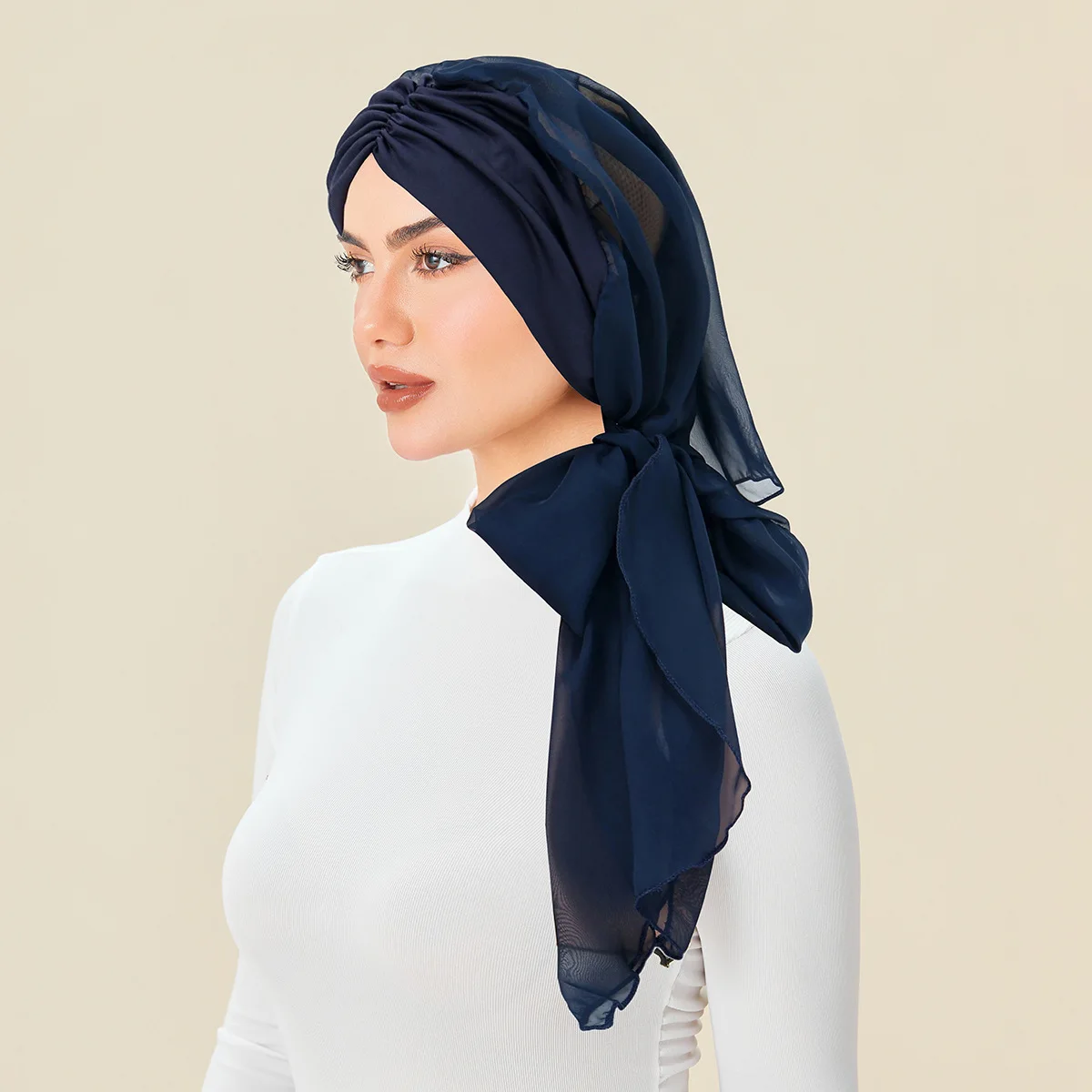 Vrouwen Voorhoofd Geplooide Lange Staart Hoofddoek Moslim Hijab Chemo Cap Tulband Motorkap Elastische Hoofd Wrap Hoed Bandana Hoofdband Turbante