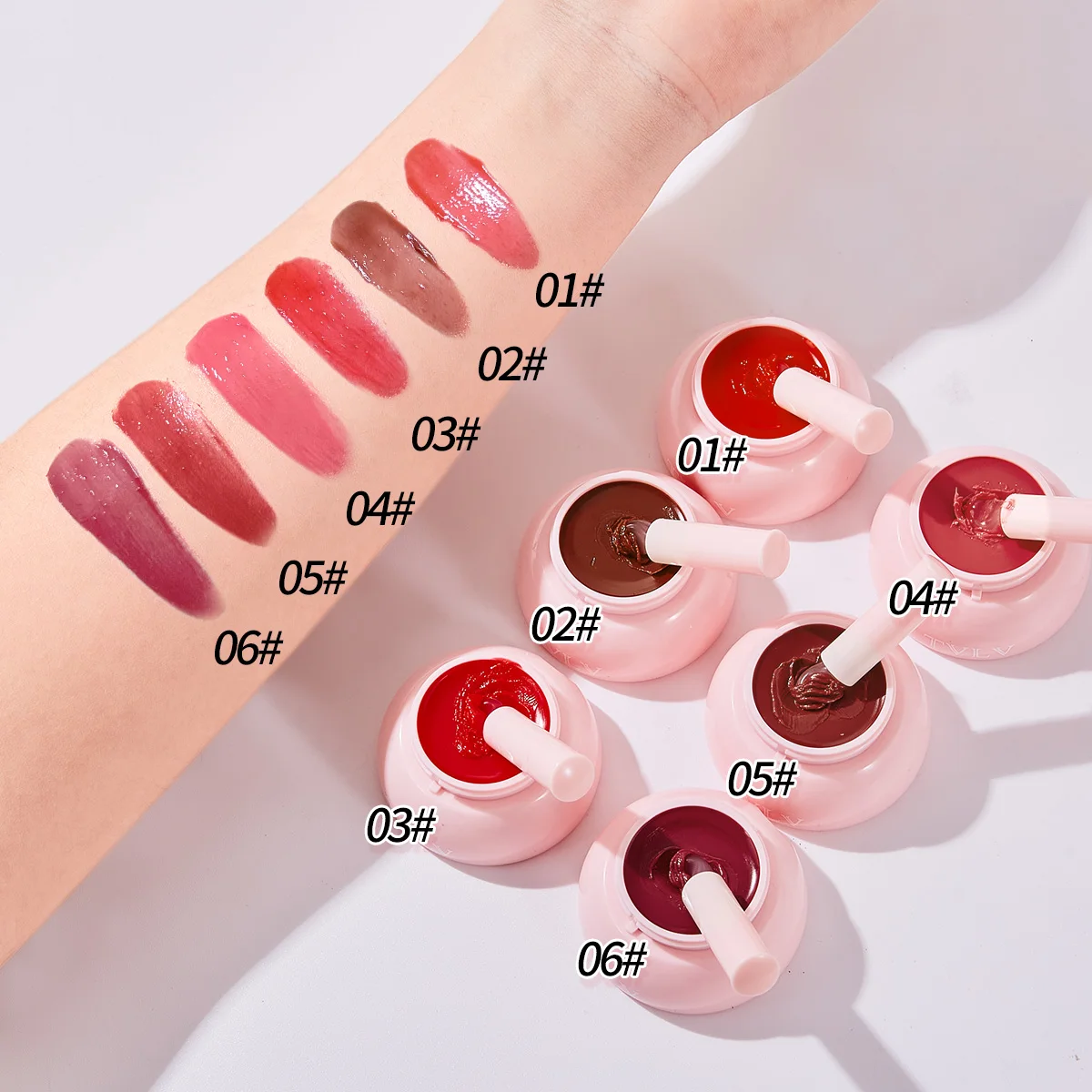 Tvlv Canned Jelly Lip Mud 6 Colors with Silicone Lip Brush, Glossy Mirror Lip Glaze, Moisturizing, Lip-Enhancing, Non-Stick Cup, Affordable Pocket Lip Gloss for Students