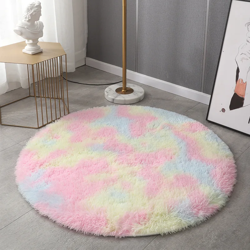 VIKAMA Simple Round Tie-Dye Carpet Easy To Clean Hanging Basket Chair Computer Chair Living Room Bedroom Bedside Rug Home Decor