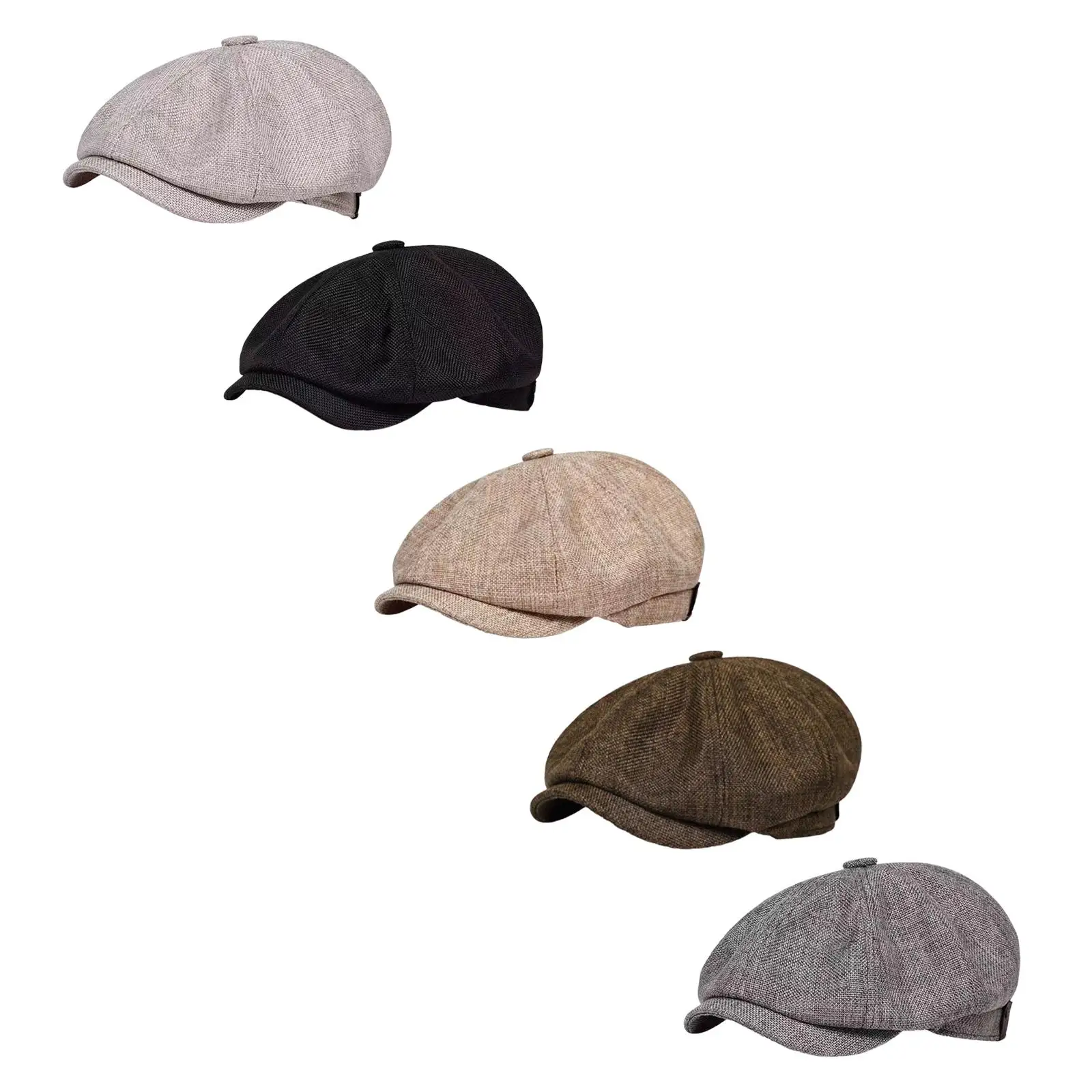 Casual Linen Beret Hat for Men Women Octagonal Cabbie Cap Golf Sports Driving Hat Spring Summer Outdoor Lightweight Unisex