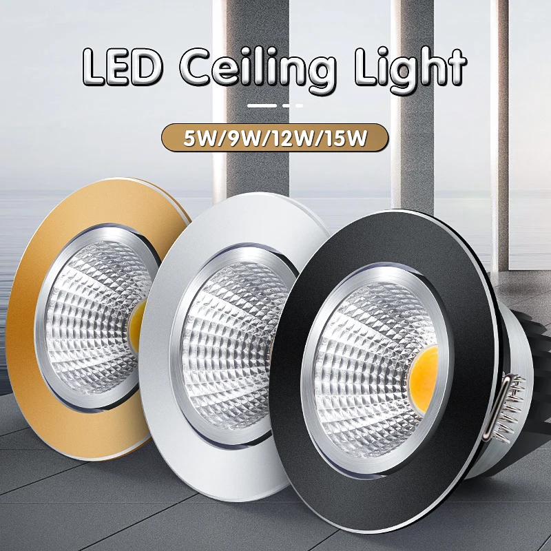 Czarny/biała obudowa wpuszczana LED typu Downlight z możliwością przyciemniania COB 6W12W 15W reflektor LED dekoracja LED lampa sufitowa AC110V/220V