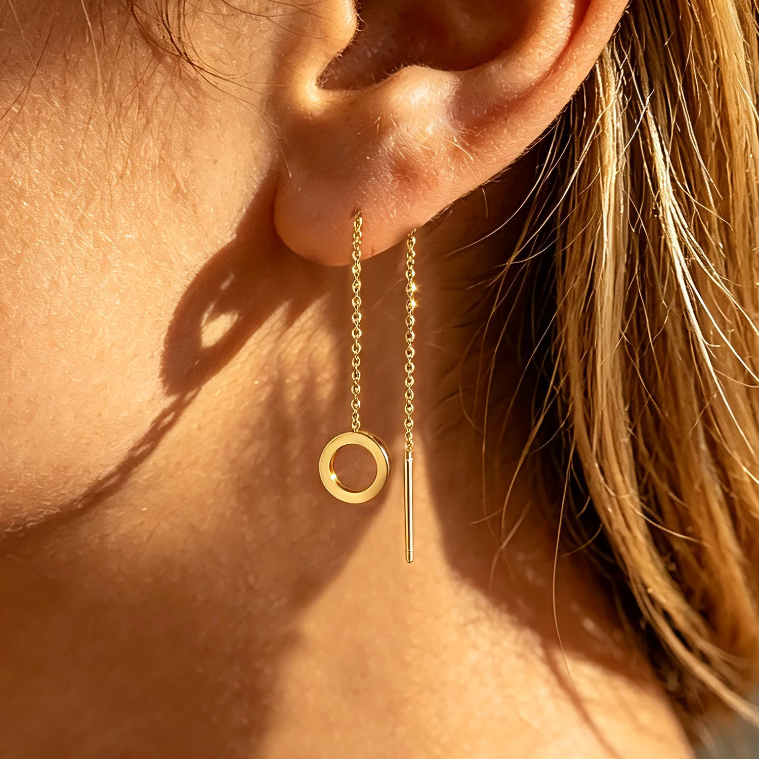 Minimalist Hollow Geometric Threader Earrings 316L Stainless Steel Long Tassel Chain Ear Line Trendy Creative Dainty Daily Party