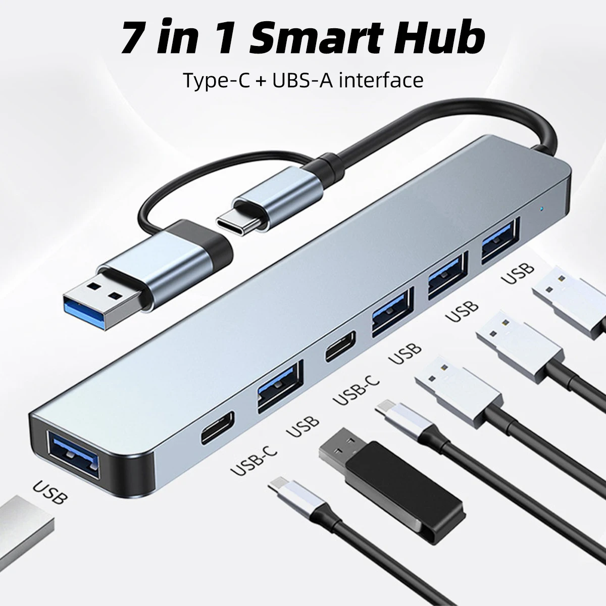 8 In 2 USB HUB With Splitter Card Reader USB C Port USB 3.0/2.0 SD/TF Splitter Card Reader Docking Station Adapter USB Expander
