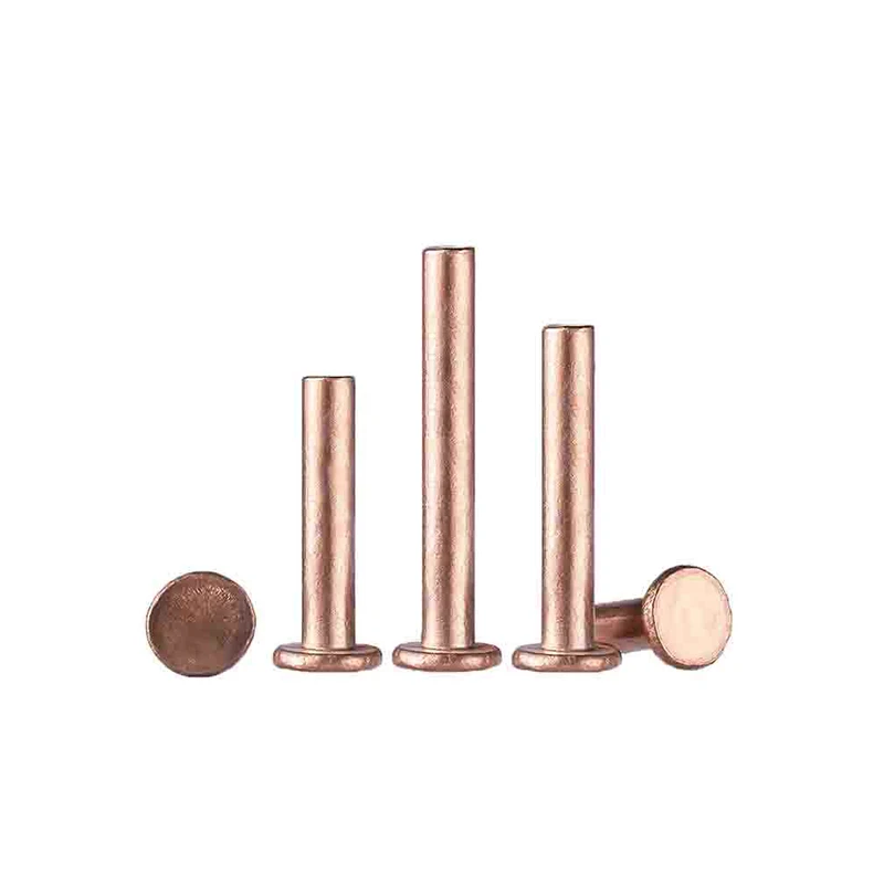 2-200pcs Purple Copper Flat Head Rivet M1.5 M2 M2.5 M3 M4 M5 M6 M8 Solid Hand Knock Rivet Length=2/3/4/5/6/8/10/12/14/16-50mm