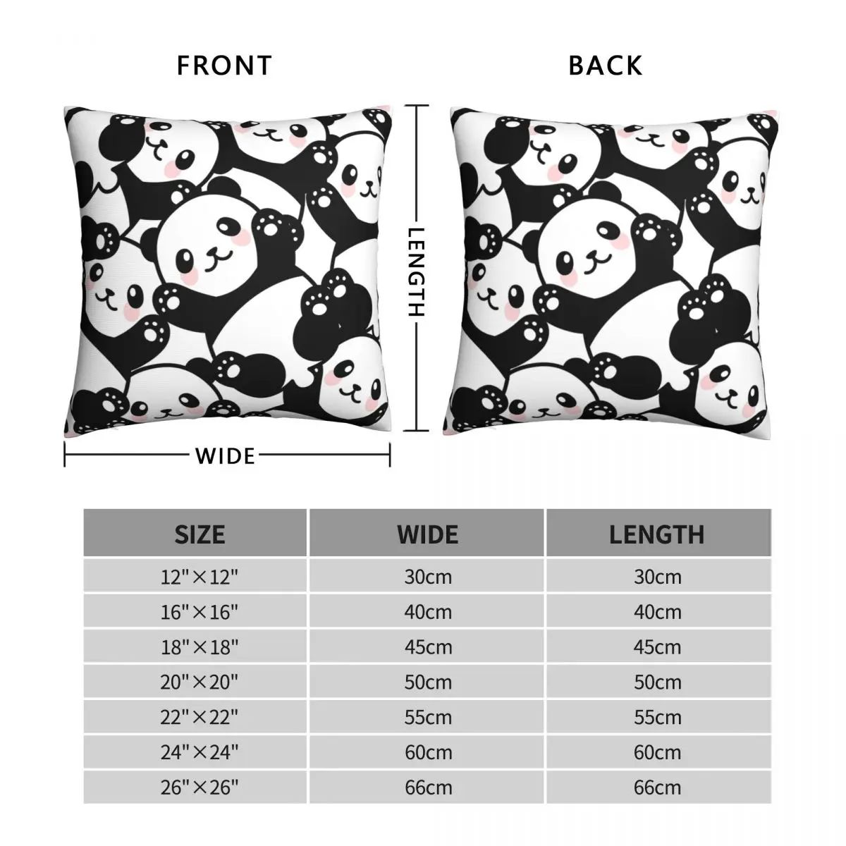 Cute Cartoon Panda Pile Square Pillowcase Polyester Linen Velvet Pattern Zip Decor Throw Pillow Case Home Cushion Cover