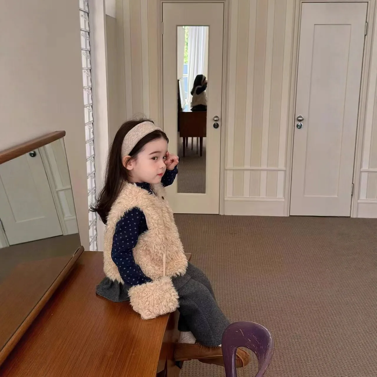 سترة الفتيات القطيفة 2025 شتاء جديد طفلة سميكة الفراء سترة لطيف الفراء #3