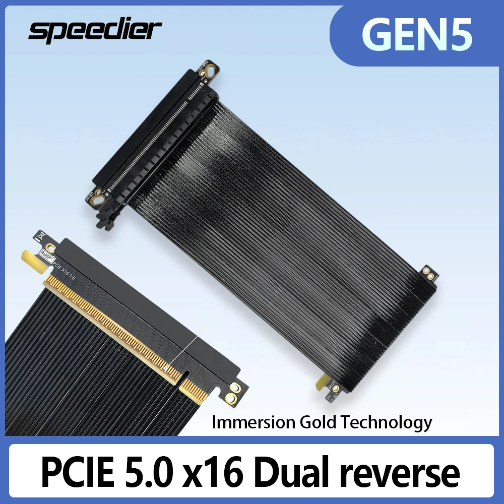 

PCIe 5.0 X16 Double Reverse Riser Cable Gen5 for RTX5090 RTX 5080 4090 Silver-Plated Shielded Express ITX Server GPU SSD White