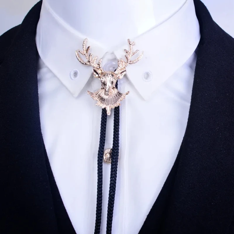 Retro Deer Head Bolo Tie Bowtie Korean British Fashion Men's Women's Shirts T-shirts Accessories Long Sweater Chain Necklaces