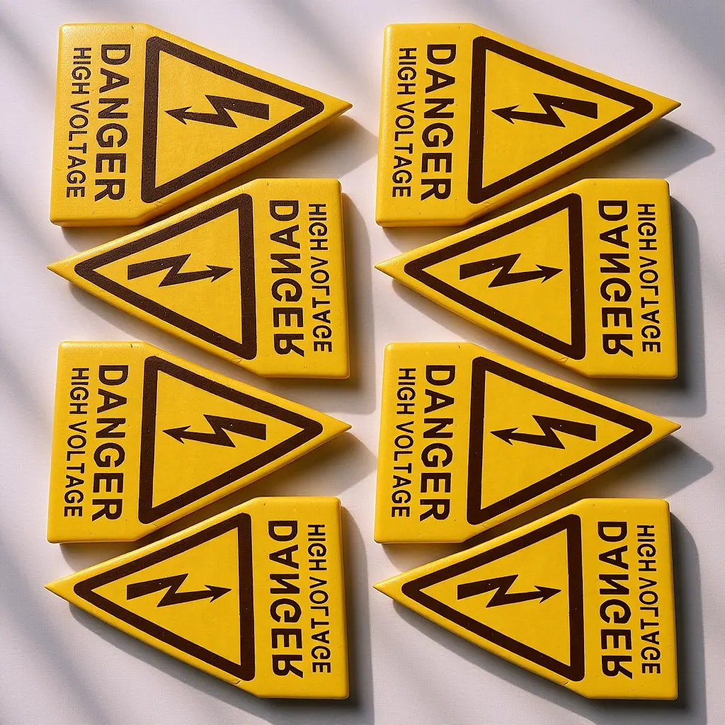 

6Pcs Industrial High Voltage Warning Sign Adhesive Safety Label Yellow Triangle Electrical Shock Hazard Caution Sticker