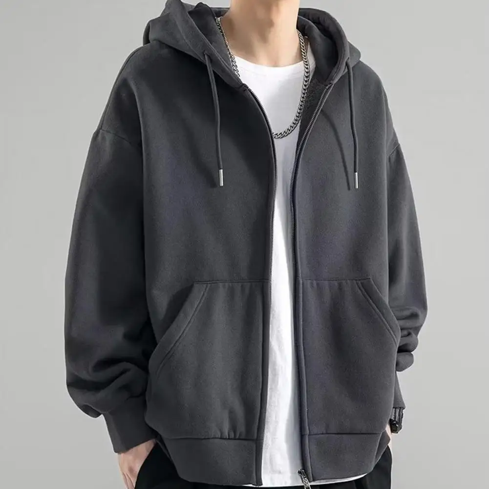 Solid Color Hoodie Men Fashion Zip Up Long Sleeve Oversized Jacket Coat Harajuku Gothic Hooded Sweatshirt Teen Jacket